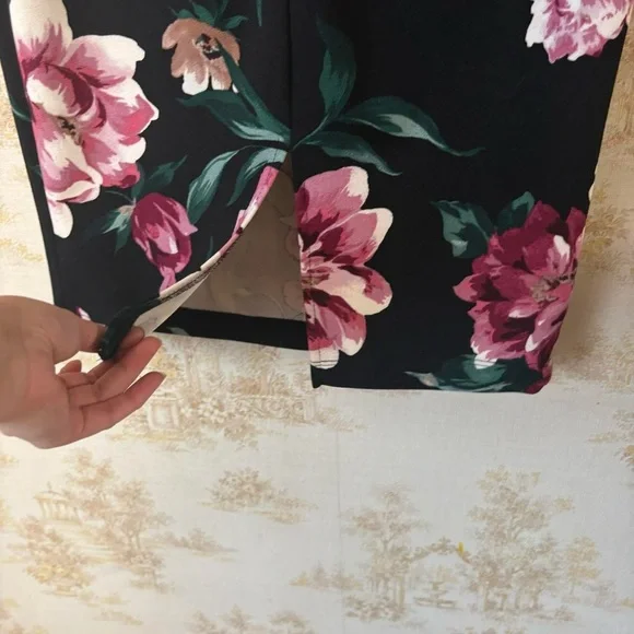 Y2k Premier Amour black rose floral semiformal cutout sheath midi cocktail dress - Picture 6 of 8